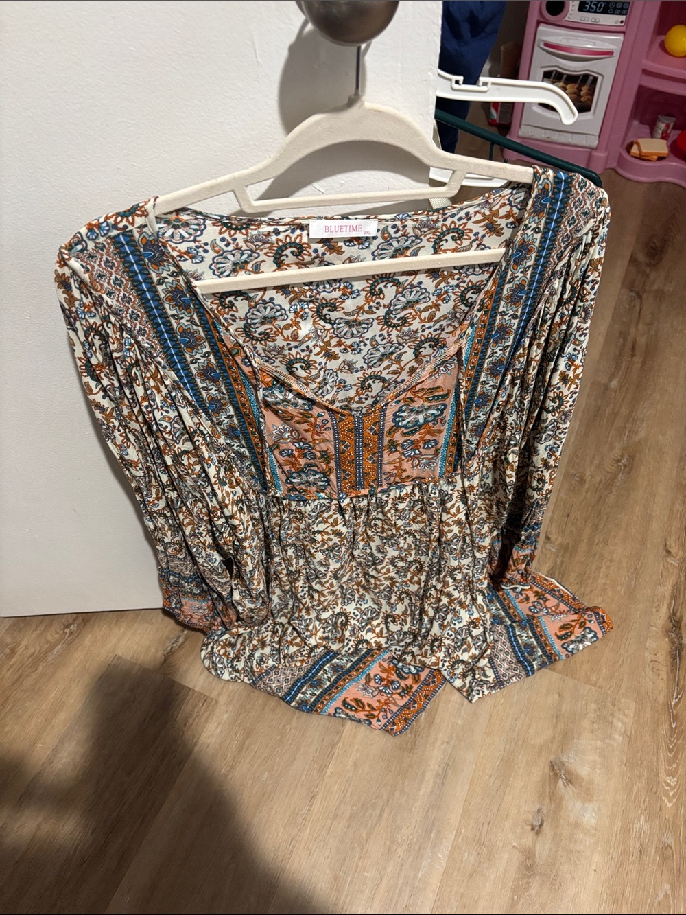 Bluetime Floral Boho Tunic Dress in Cream and Rust